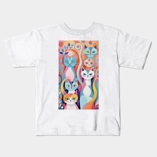 Whisker Whirlwind: Abstract Cat's Colorful Dance Kids T-Shirt